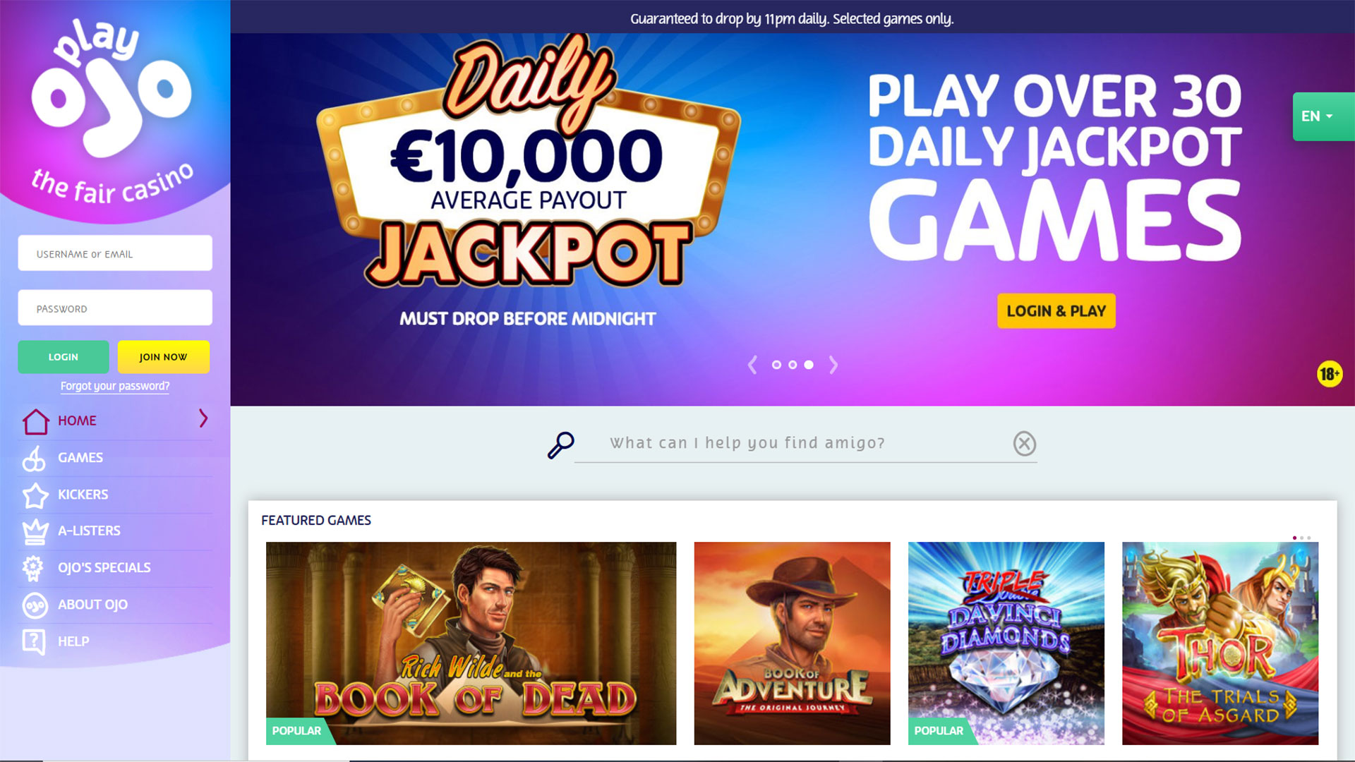 PlayOJO Casino screenshot