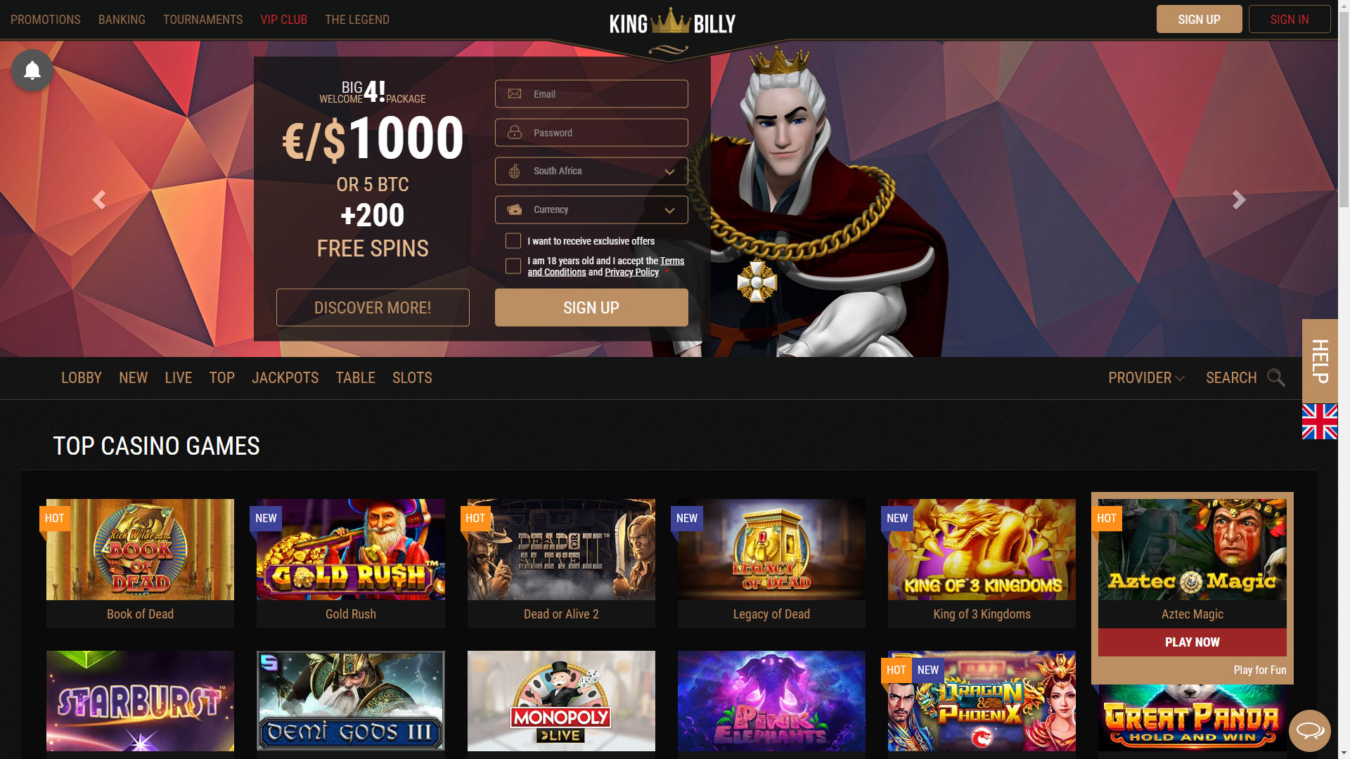 King Billy Casino screenshot